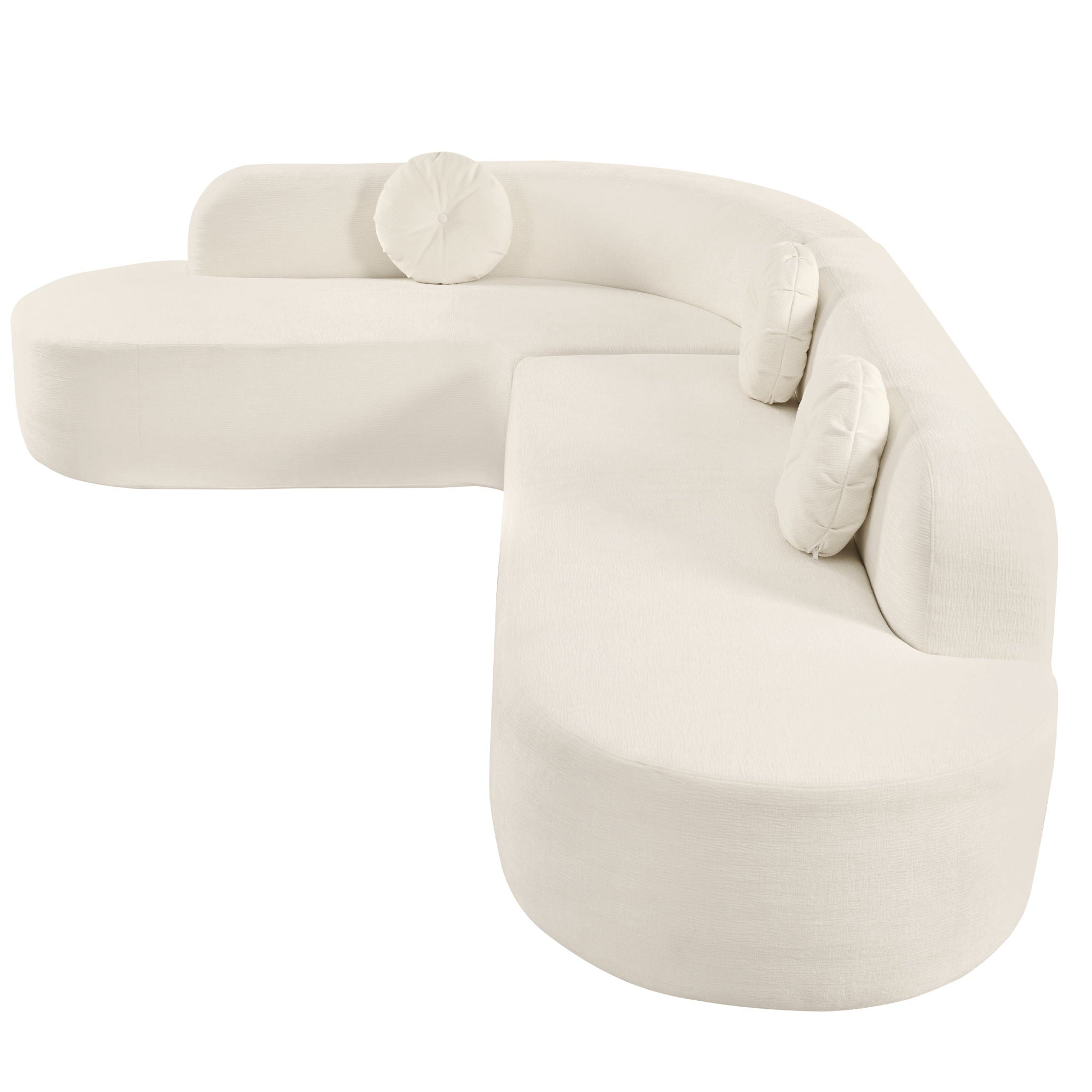 Extra Large Sectional Sofa Soft Fabric Upholstery, Elegant Curved Design With 3 Round Cushions, High - Resilience Foam For Ultimate Comfort - Beige