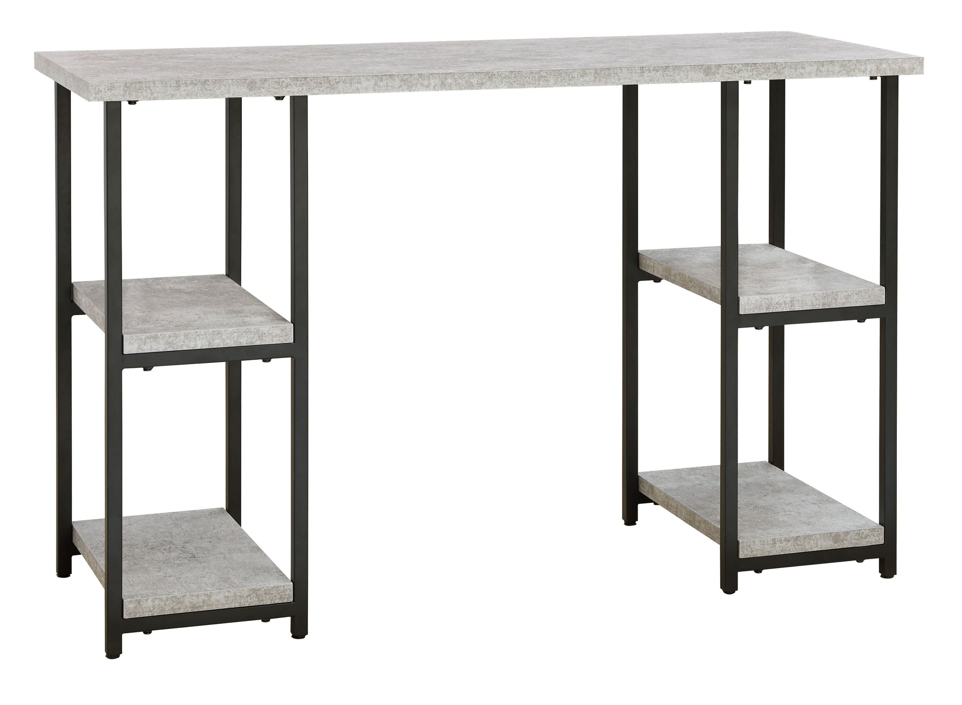 Signature Design by Ashley® Lazabon - Gray / Black - Home Office Desk - Double-Shelf Pedestal | Meri Furniture