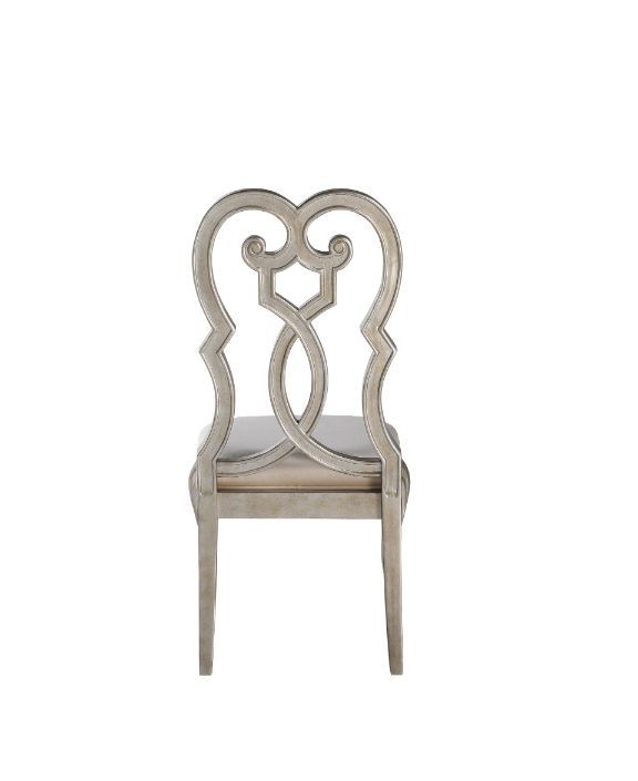 ACME Esteban - Side Chair (Set of 2) - Ivory Velvet & Antique Champagne Finish | Meri Furniture