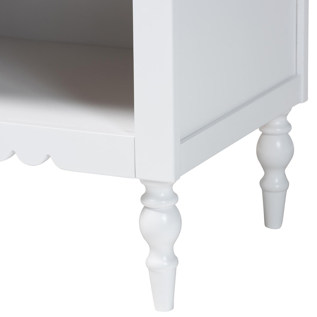 Roni Modern White Wood 1-Drawer Nightstand with Scalloped Edges