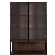 Modern Minimalist Tall Lighted Display Cabinet With Tempered Glass Door - Black / Dark Walnut