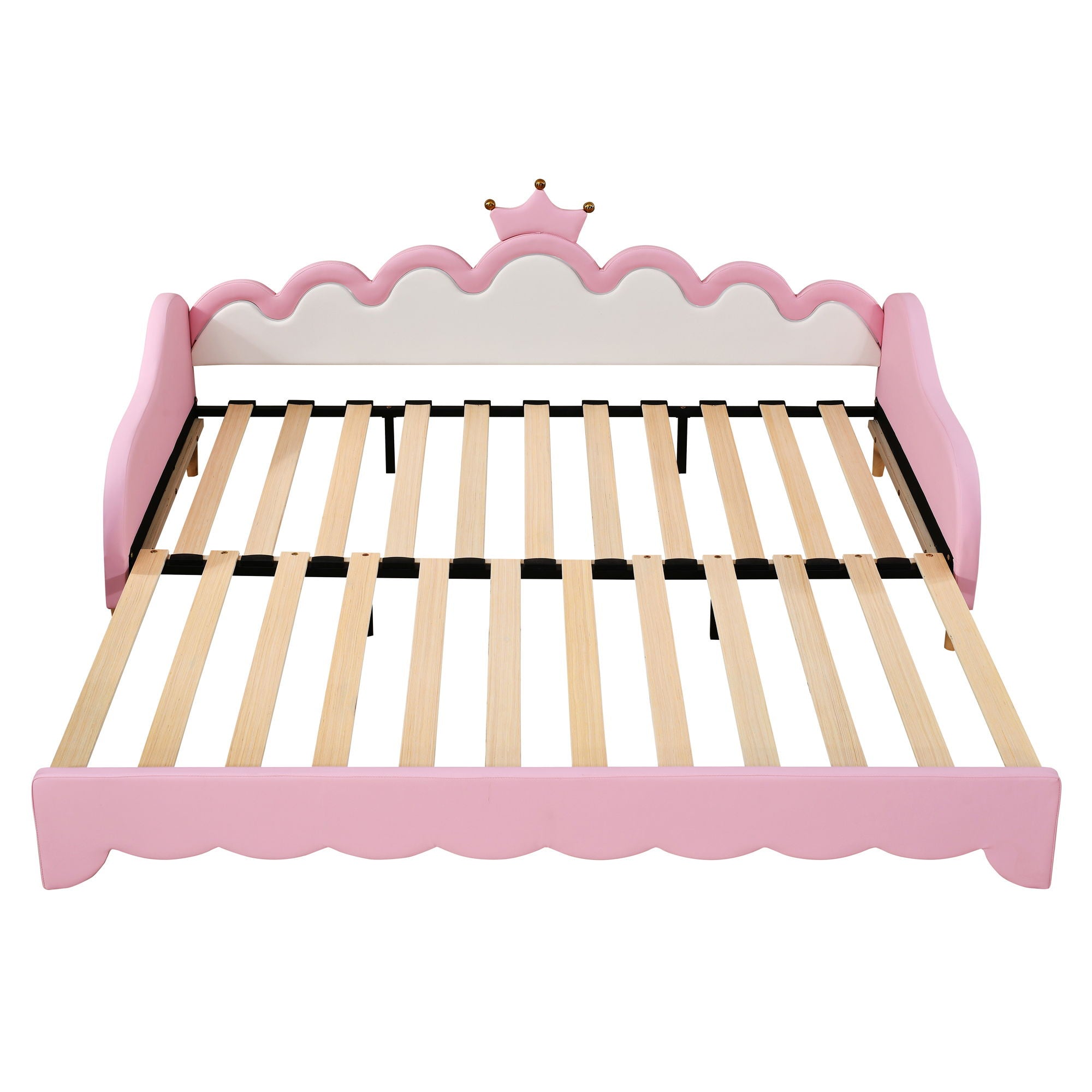Extending Daybed With LED Lights, Modern Upholstered Princess Daybed With Crown Headboard
