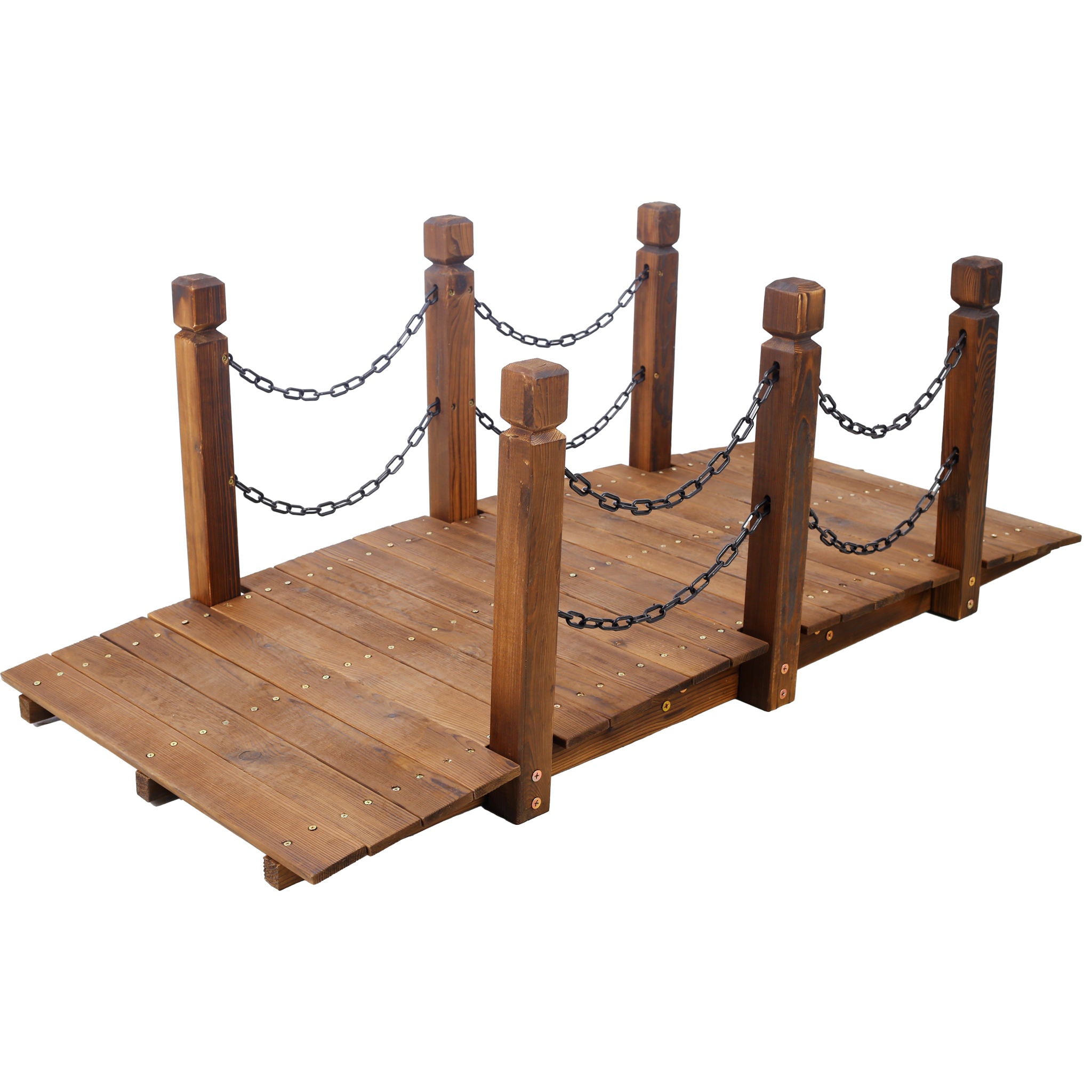 Wooden Arc Footbridge With Chain Railings For Backyard Creek Stained 5 Ft - Brown