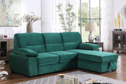 Kipling 97.5"W Green Velvet Fabric Reversible Sleeper Sectional Sofa Chaise