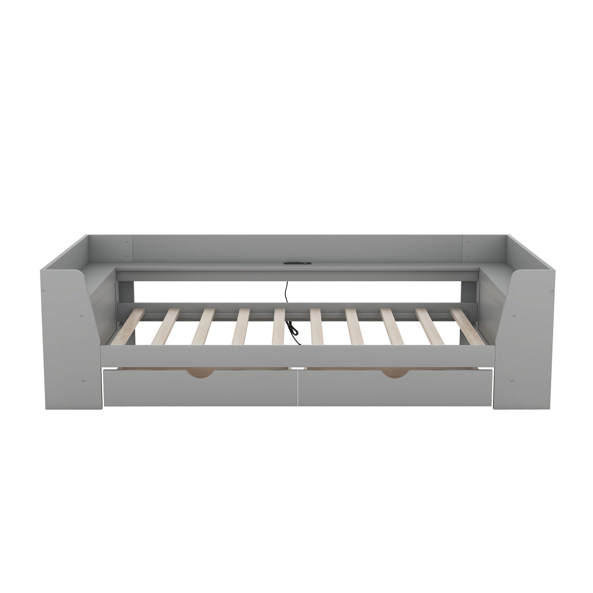 Daybed With Shelves, Drawers And Built In Charging Station