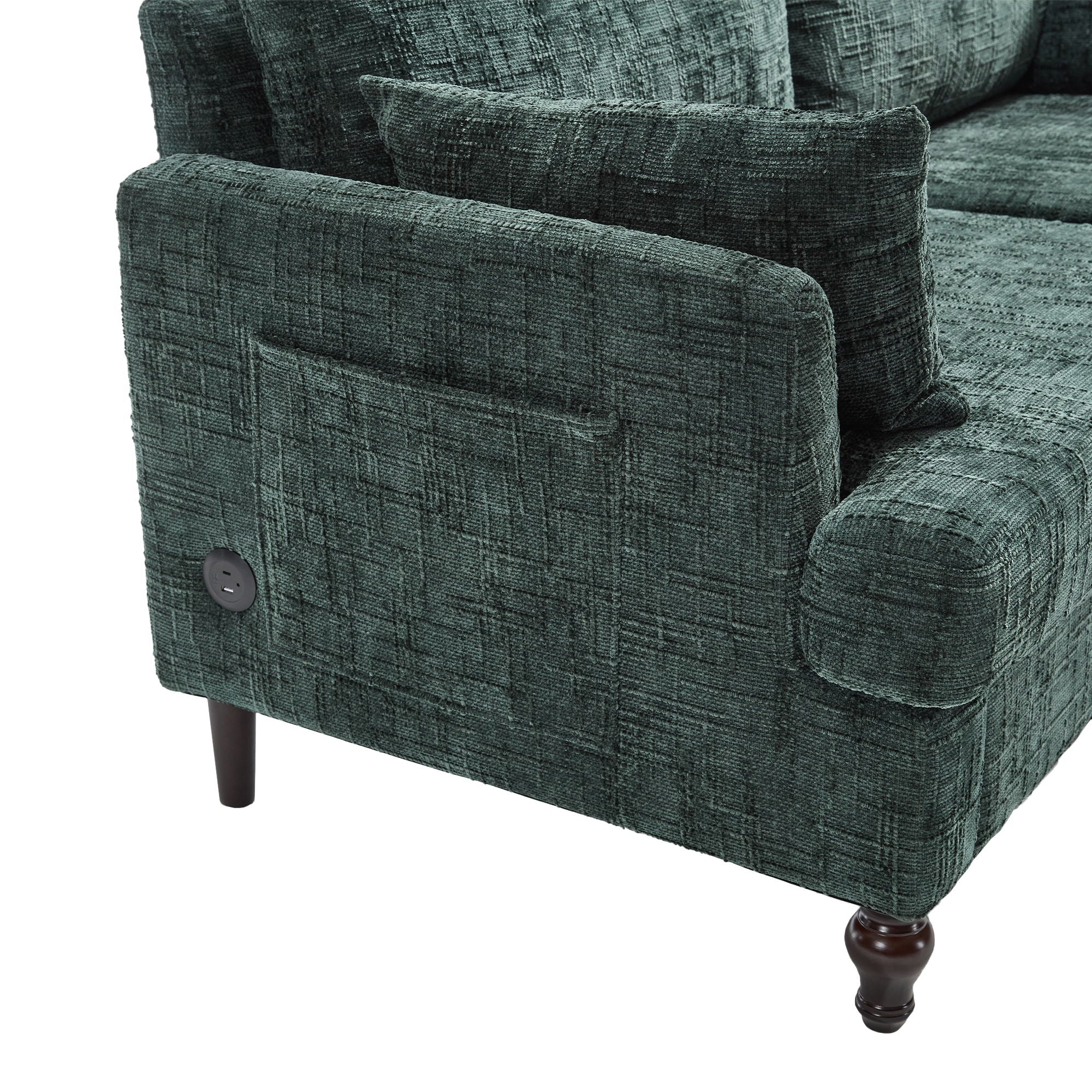 Chenille 2 Seater Sofa With LED Light, USB Charging Port, And Storage Bag