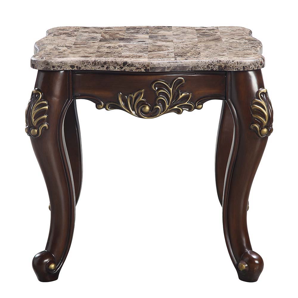 ACME Ragnar - End Table - Marble Top & Cherry Finish | Meri Furniture