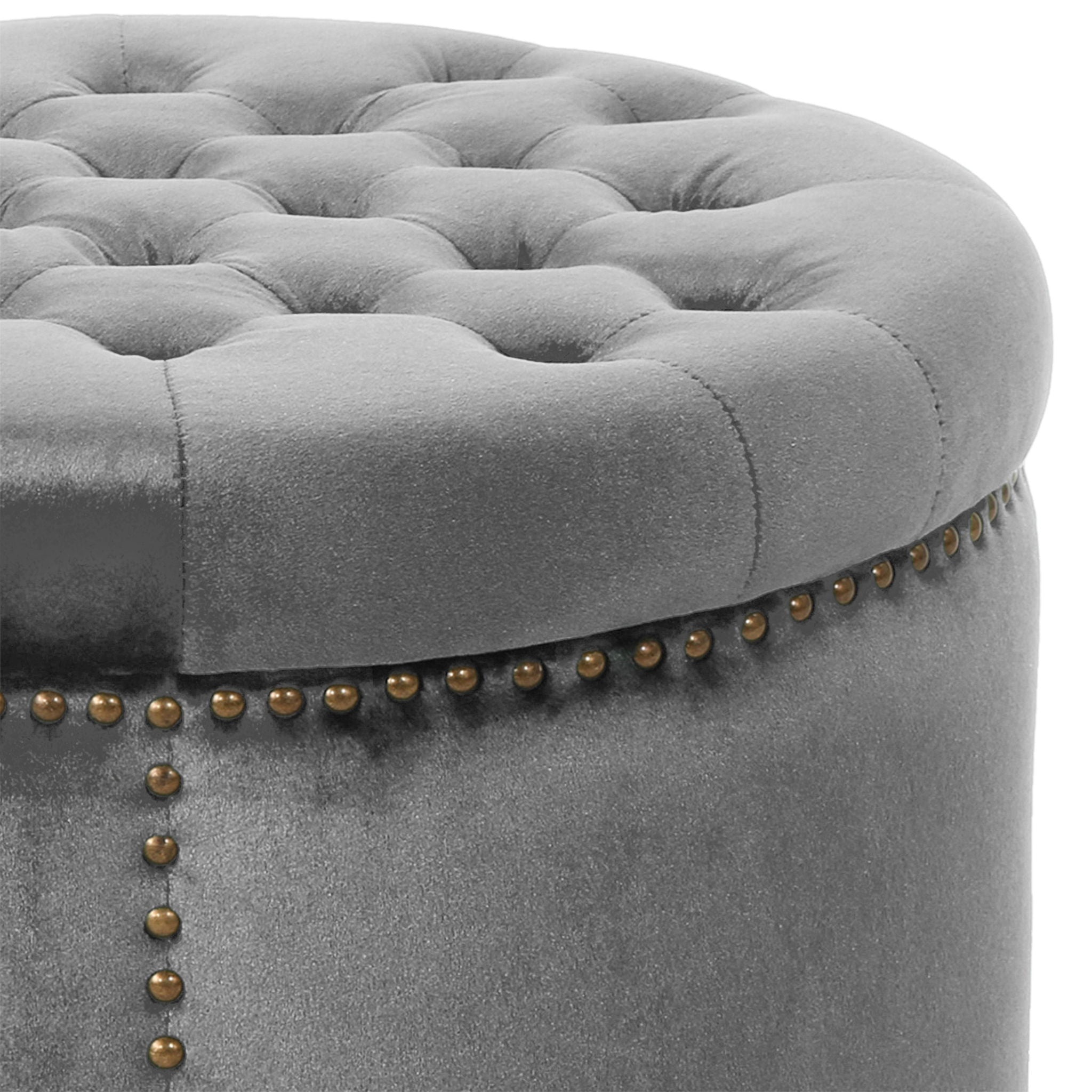 Elegant Round Ottoman Footstool With Studded Rim