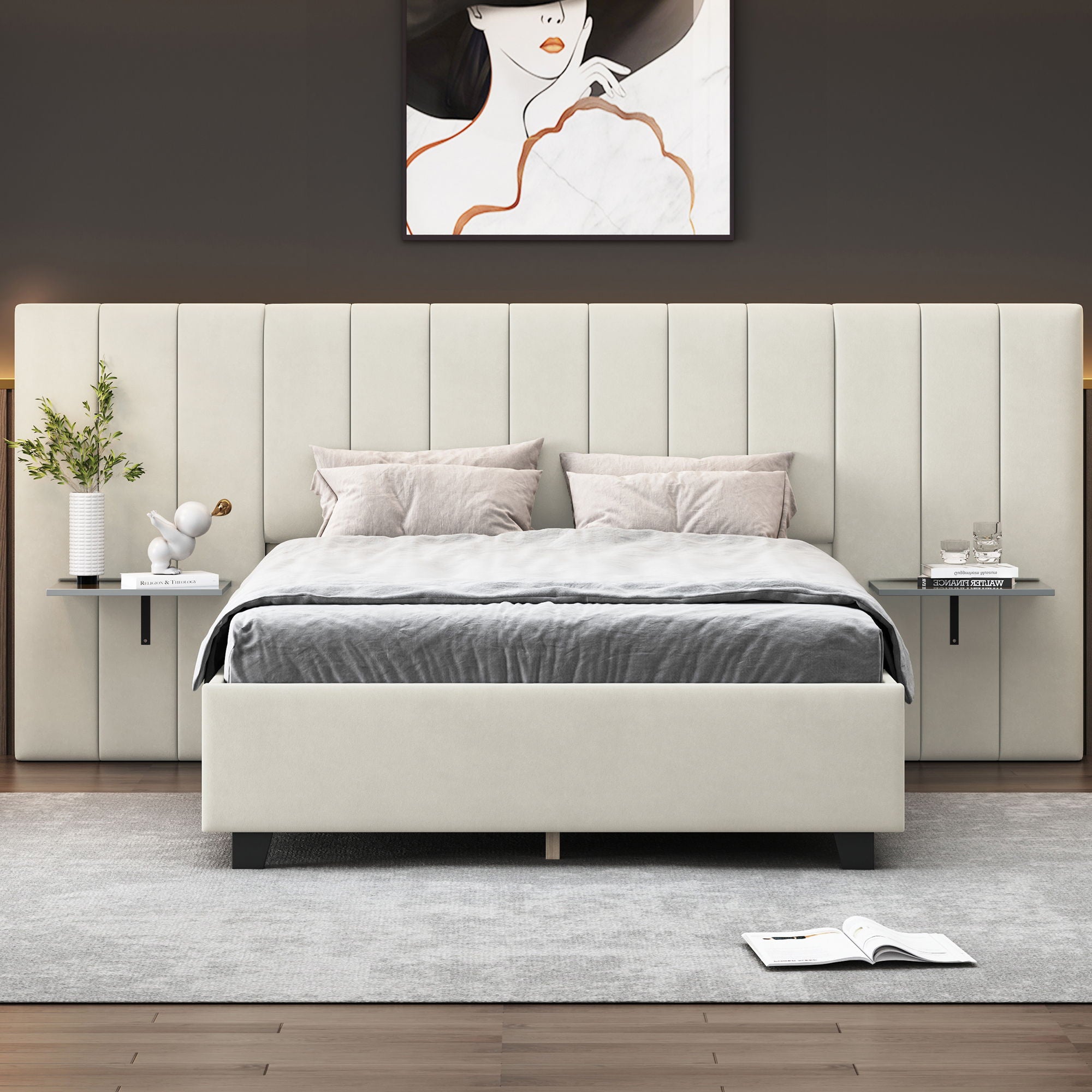Upholstered Platform Bed With Big Headboard