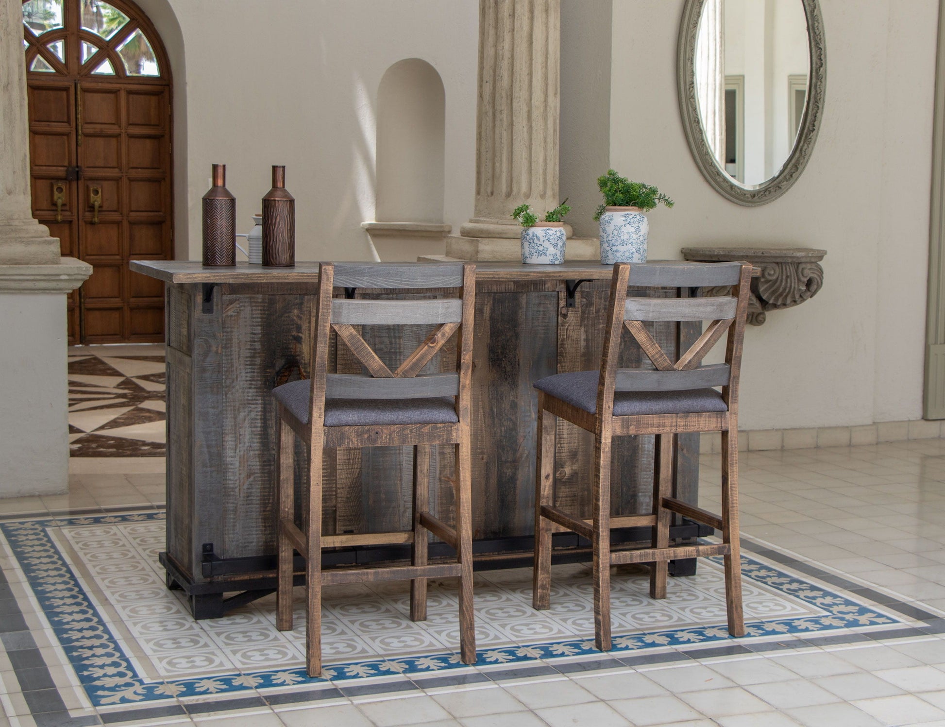 International Furniture Direct Loft Brown - Barstool (Set of 2) - Two Tone Gray / Brown | Meri Furniture