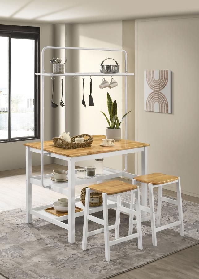 Coaster Fine Furniture Edgeworth - 3 Piece Kitchen Island Counter Height Table Set - White | Meri Furniture