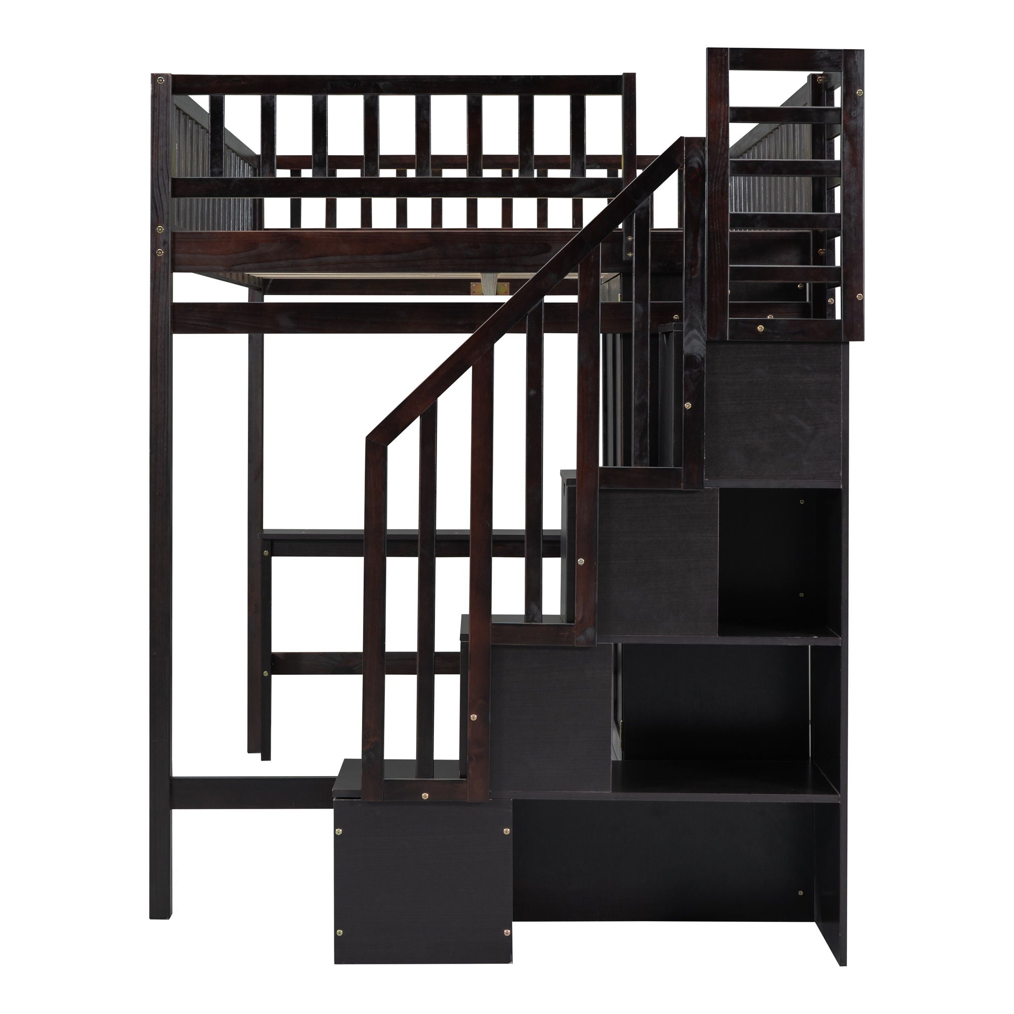 Loft Bed With Bookshelf, Drawers, Desk, And Wardrobe