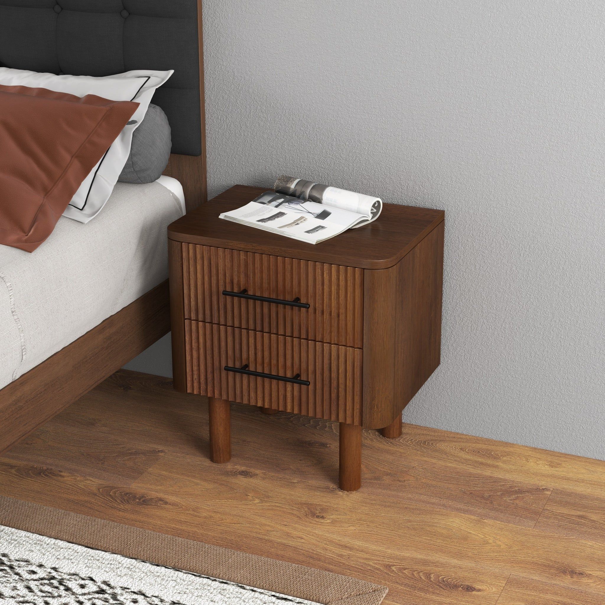 Logan - Mid-Century Modern Nightsd Bed Side Tables With 2 Drawers - Brown