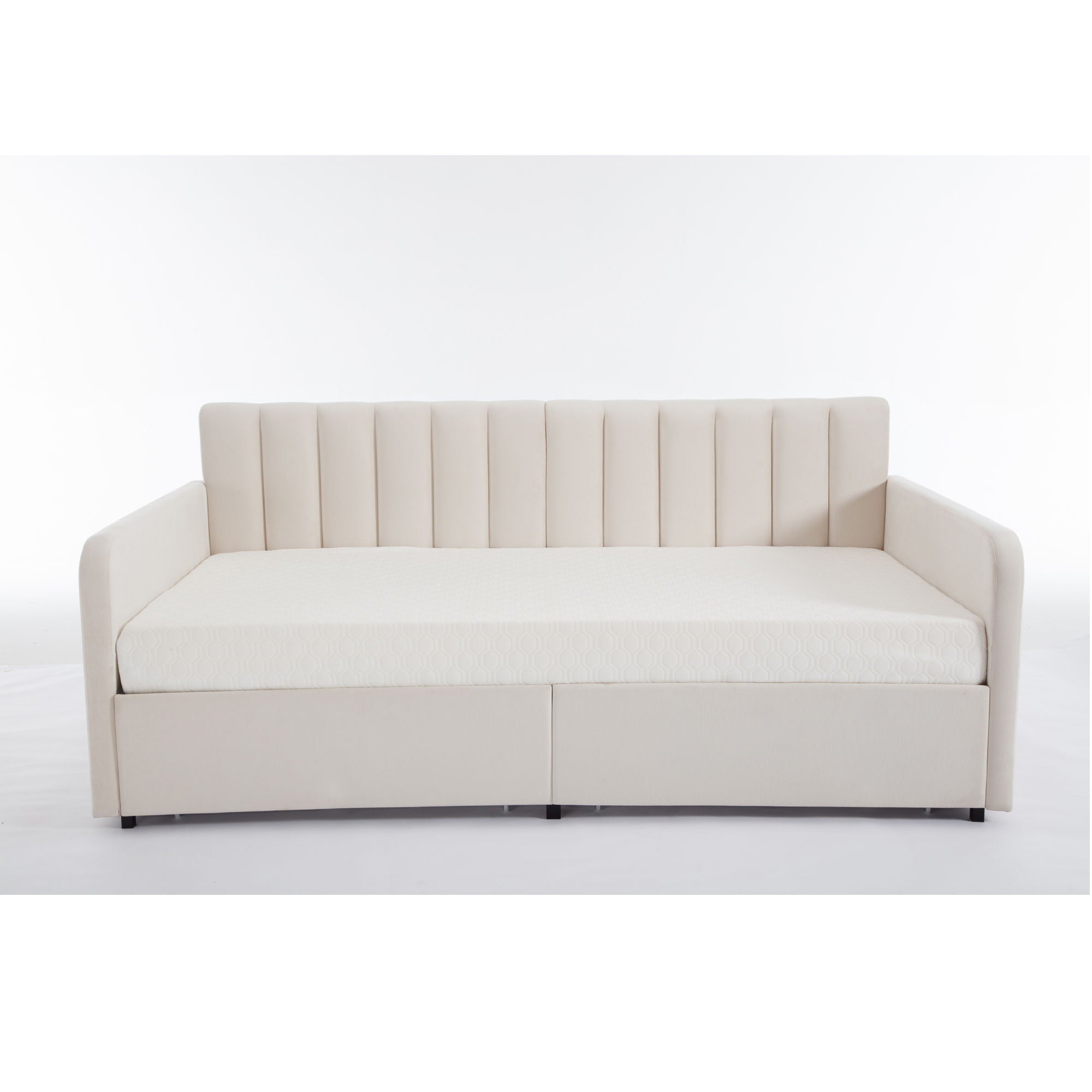 Flora - Upholstered Daybed With 2 Drawers Ribbed Tufted Backrest in Lavish Modern Design