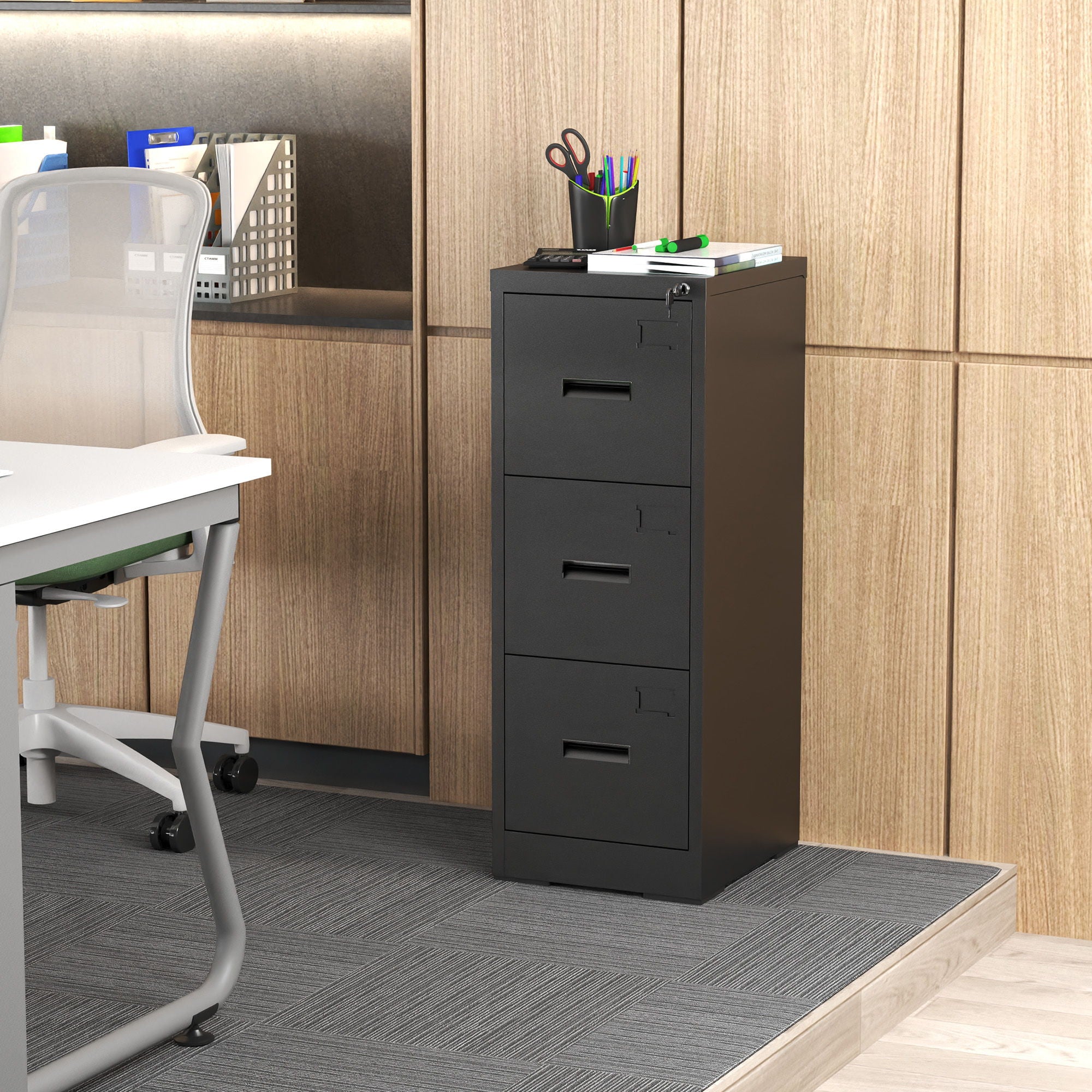 Modern Drawer Metal Vertical File Cabinet With Lock And Card Slot For Office