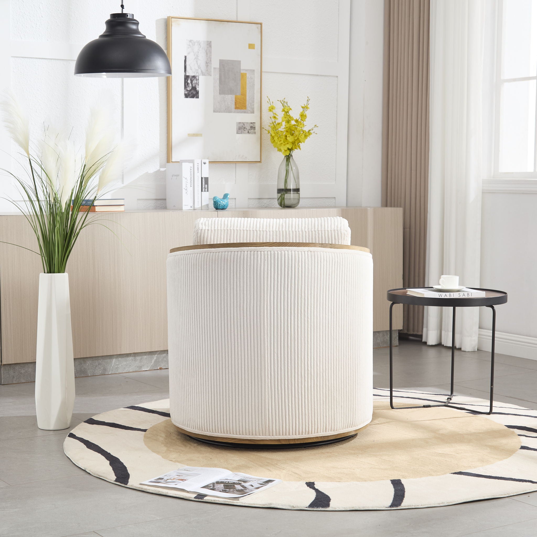 Corduroy Barrel Chair, 360 Degree Swivel