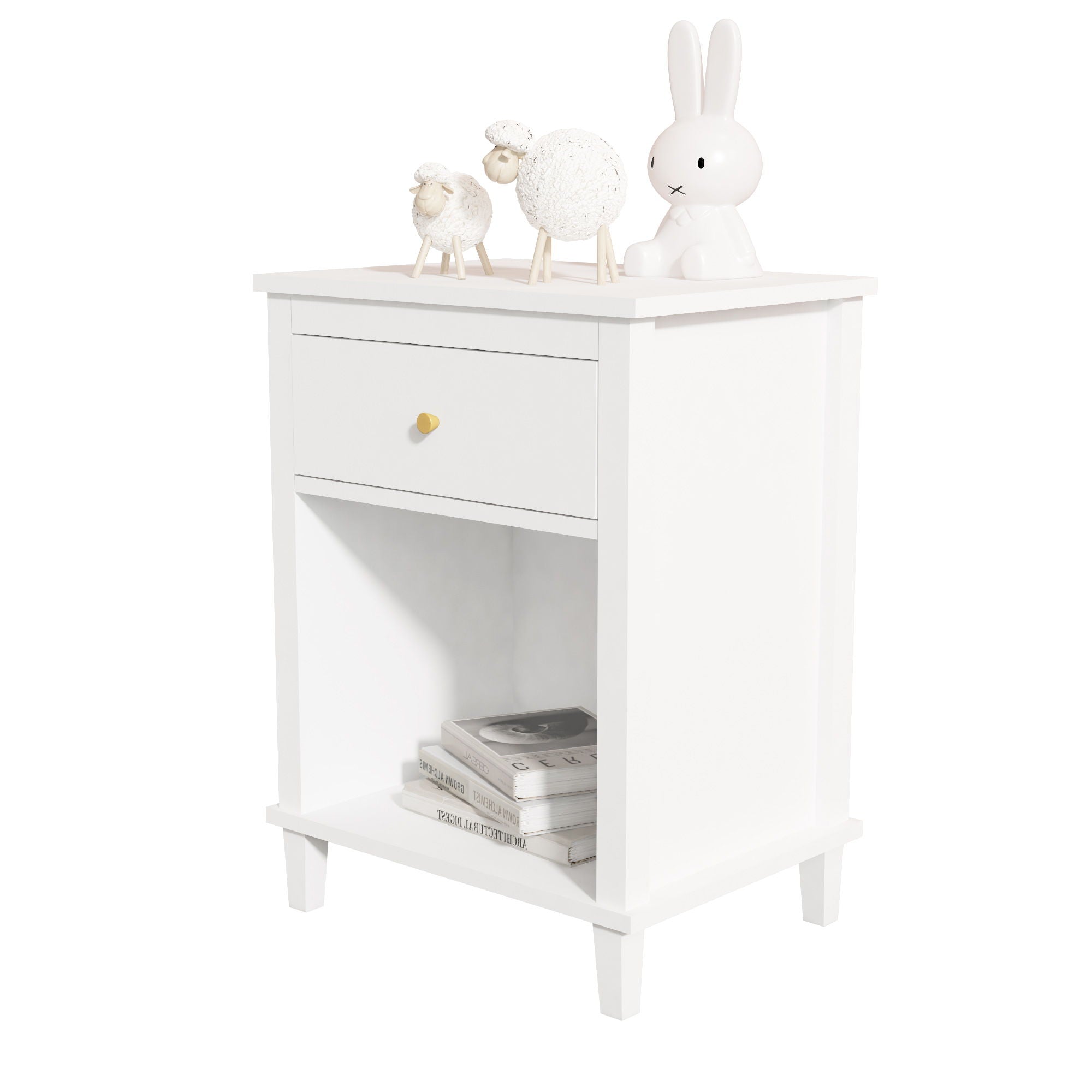 Nightstand & 1 Drawer And 1 Shelf - White