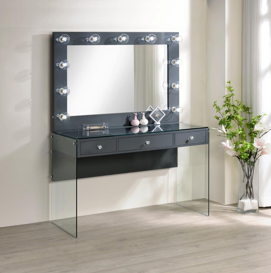 Coaster Fine Furniture Afshan - 3-Drawer Vanity Set With Lighting - Gray High Gloss | Meri Furniture