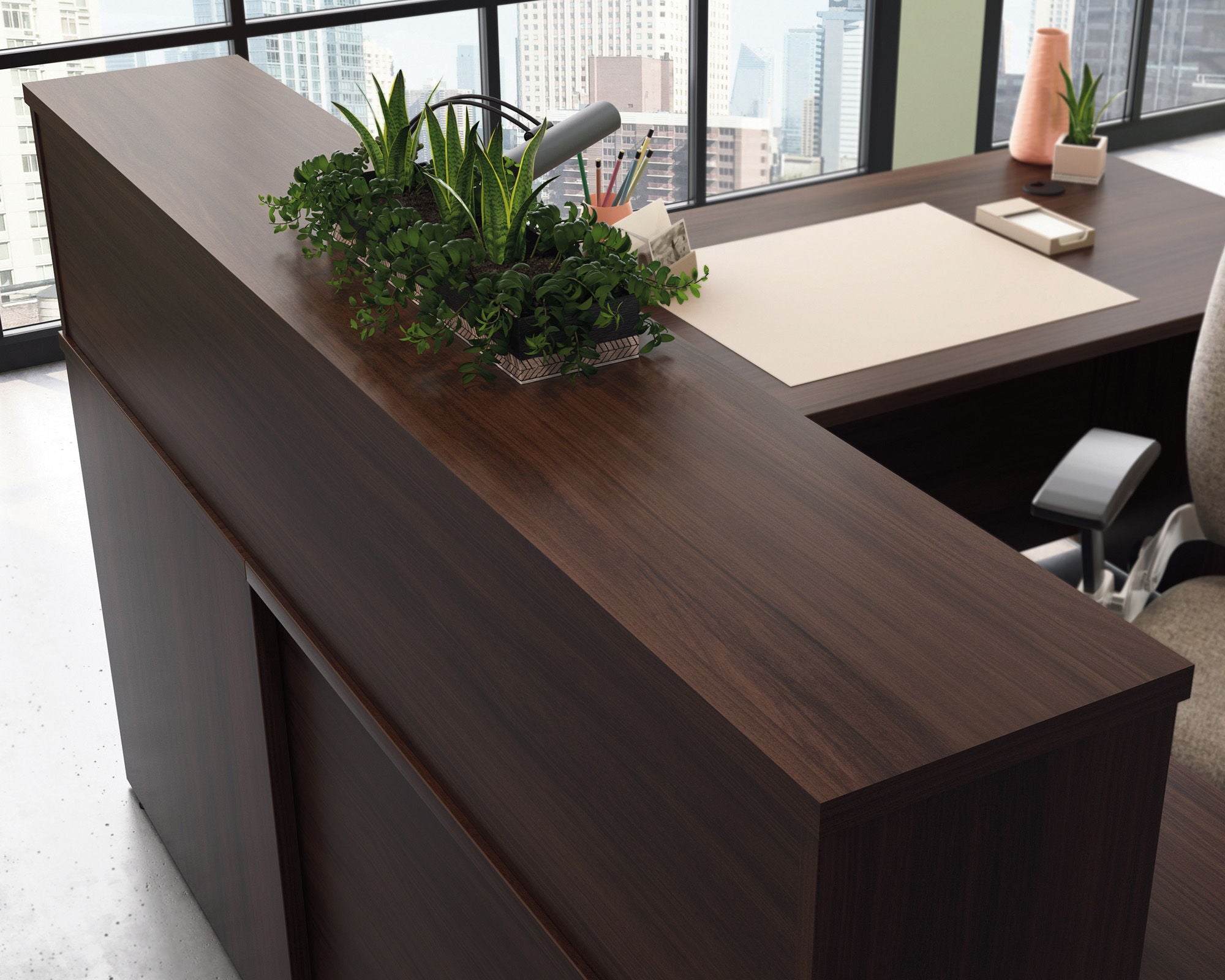 Reception Desktop Hutch in Noble Elm
