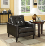 ACME The Balin Upholstered accent chair features strong lines and tufted cushions. The faux leather upholstery is available in Espresso or White Finish. Change your seating and style game with this one piece. | Meri Furniture