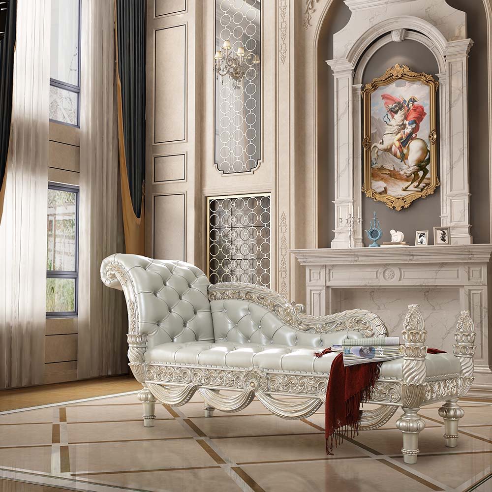 ACME Sandoval - Bench - Beige PU & Champagne Finish | Meri Furniture