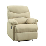 The lovely Arcadia recliner offers comfort, style and value for any home. A smooth microfiber seat cushion provides relaxation from seat to toe with an easy to reach external handle for operating the reclining mechanism.