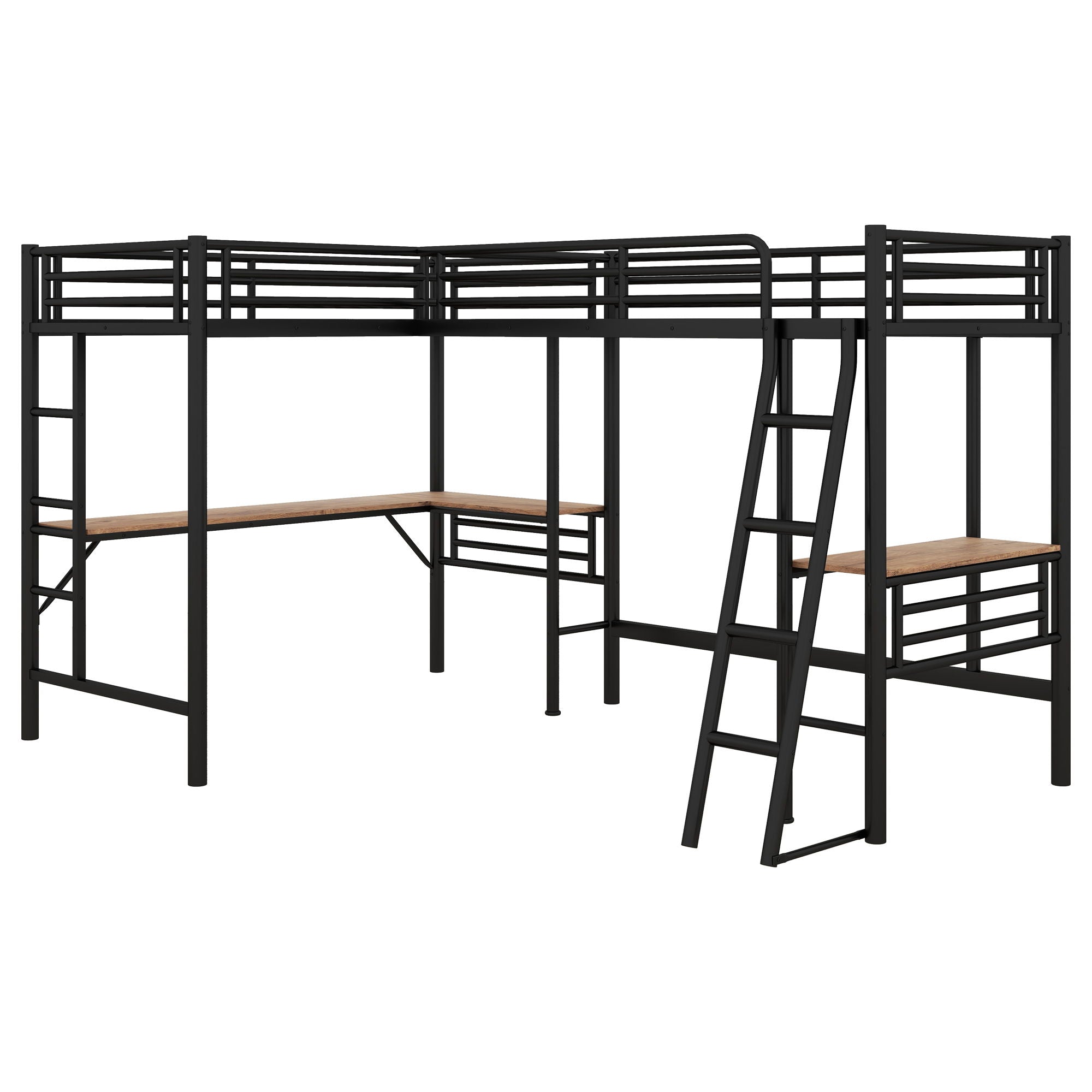 Twin Loft Bed With 2 Built In Desks, Mission Style - Black
