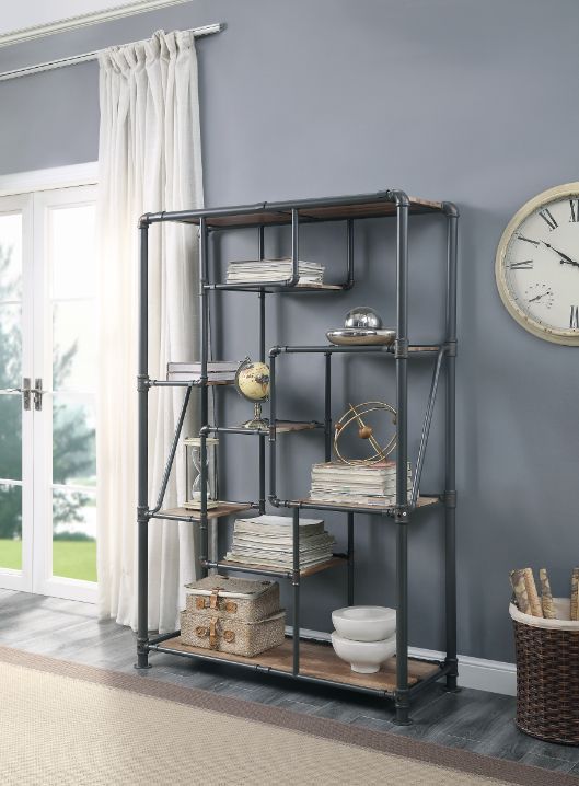 ACME Brantley - Bookshelf - Antique Oak & Sandy Gray Finish | Meri Furniture