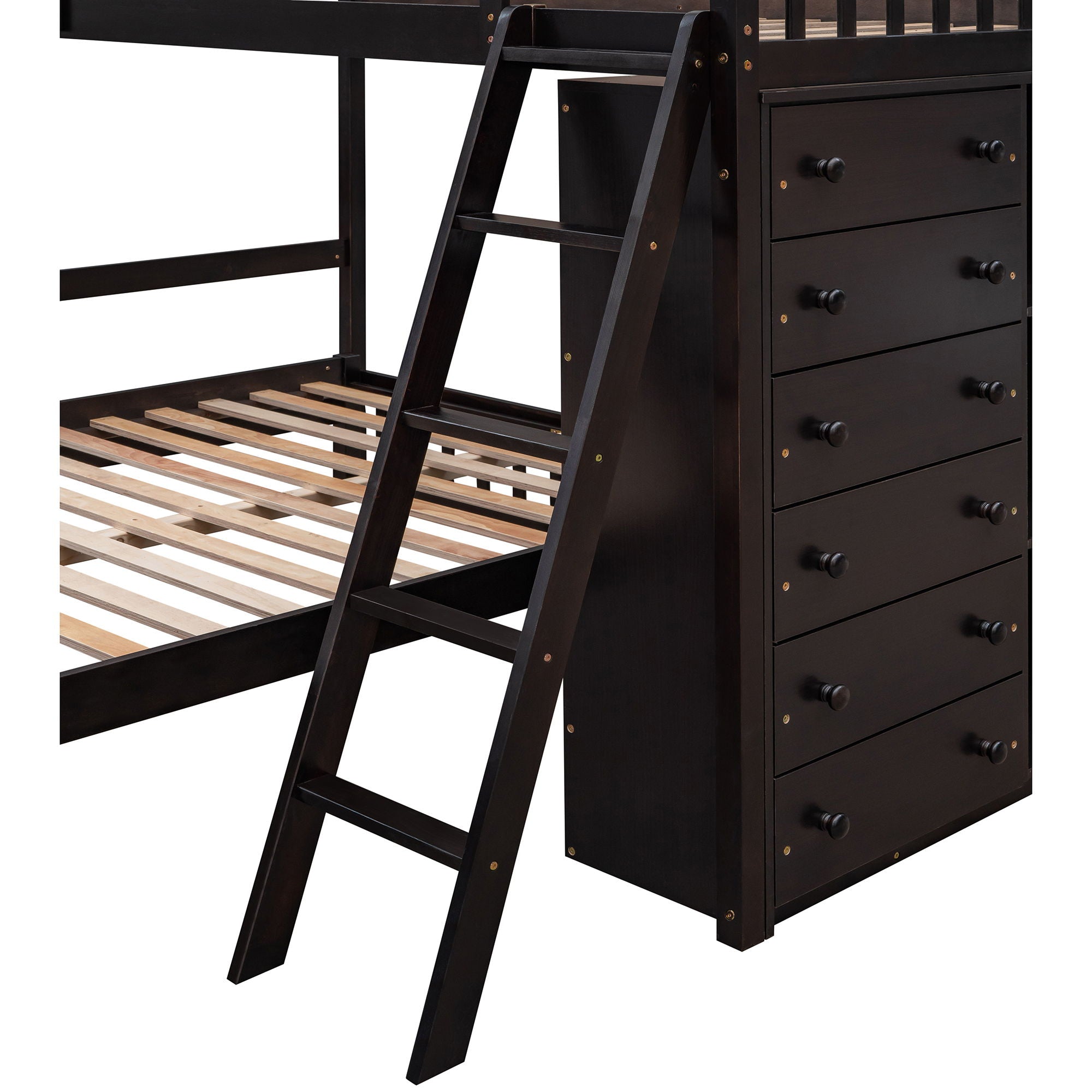 Bunk Bed With 6 Drawers And Flexible Shelves, Bottom Bed With Wheels