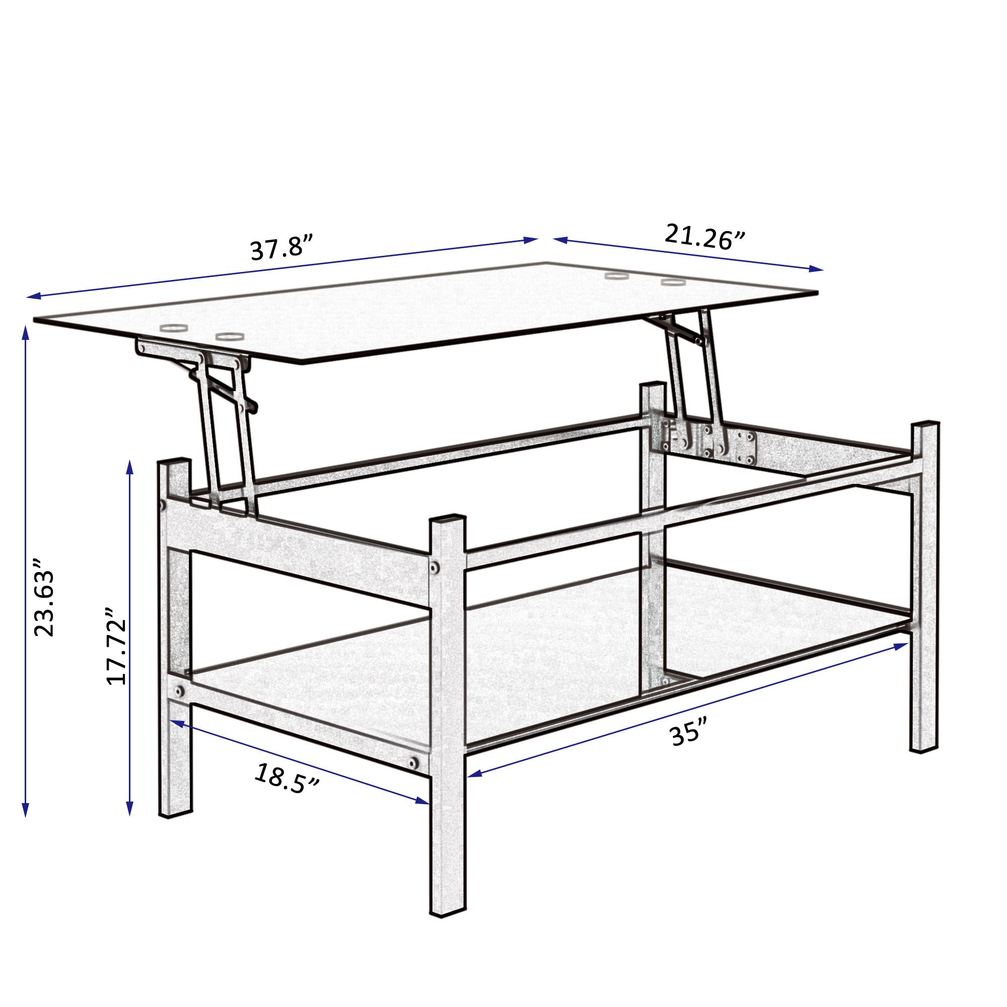 Glass Lift Top Coffee Table, Modern Simple 2-Layer Tempered Glass Coffee Table For Living Room - Black