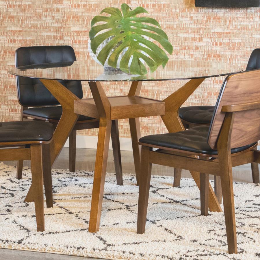 Coaster Fine Furniture Paxton - Round Glass Top Wood Dining Table - Nutmeg | Meri Furniture
