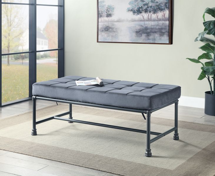 ACME Brantley - Bench - Gray Velvet & Sandy Gray Finish | Meri Furniture