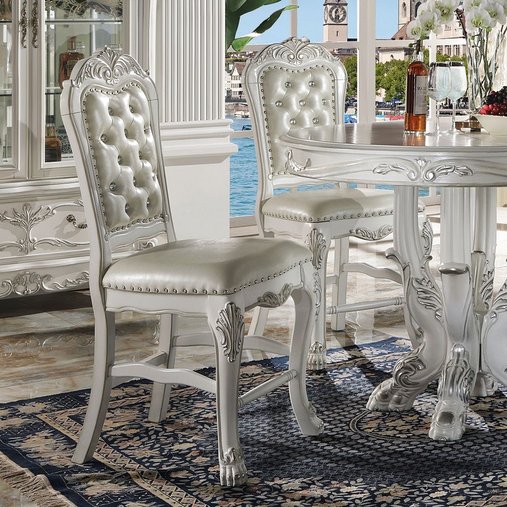 ACME Dresden - Counter Height Chair (Set of 2) - PU & Bone White Finish | Meri Furniture