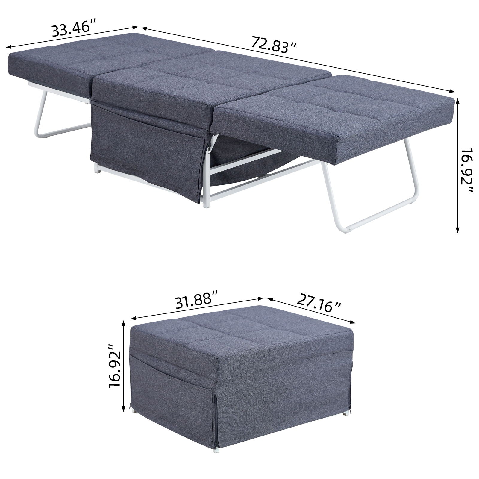 Modern Convertible Sofa Bed 4 In 1 Folding Ottoman Sleeper With Adjustable Backrest