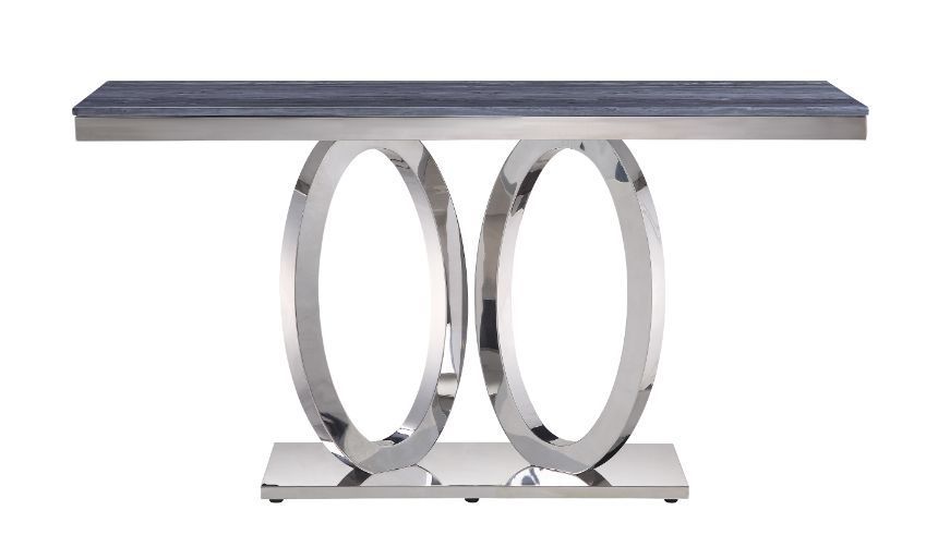 ACME Zasir - Accent Table - Gray Printed Faux Marble & Mirrored Silver Finish | Meri Furniture