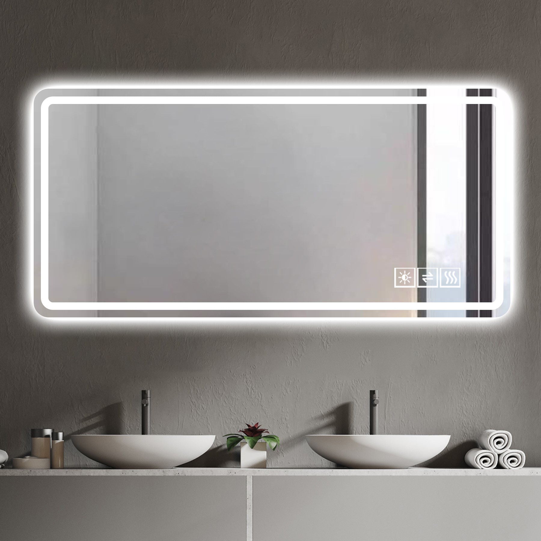 LED Bathroom Mirror, Anti Explosion Glass, Rust Resistant, Anti Fog, Tri Color