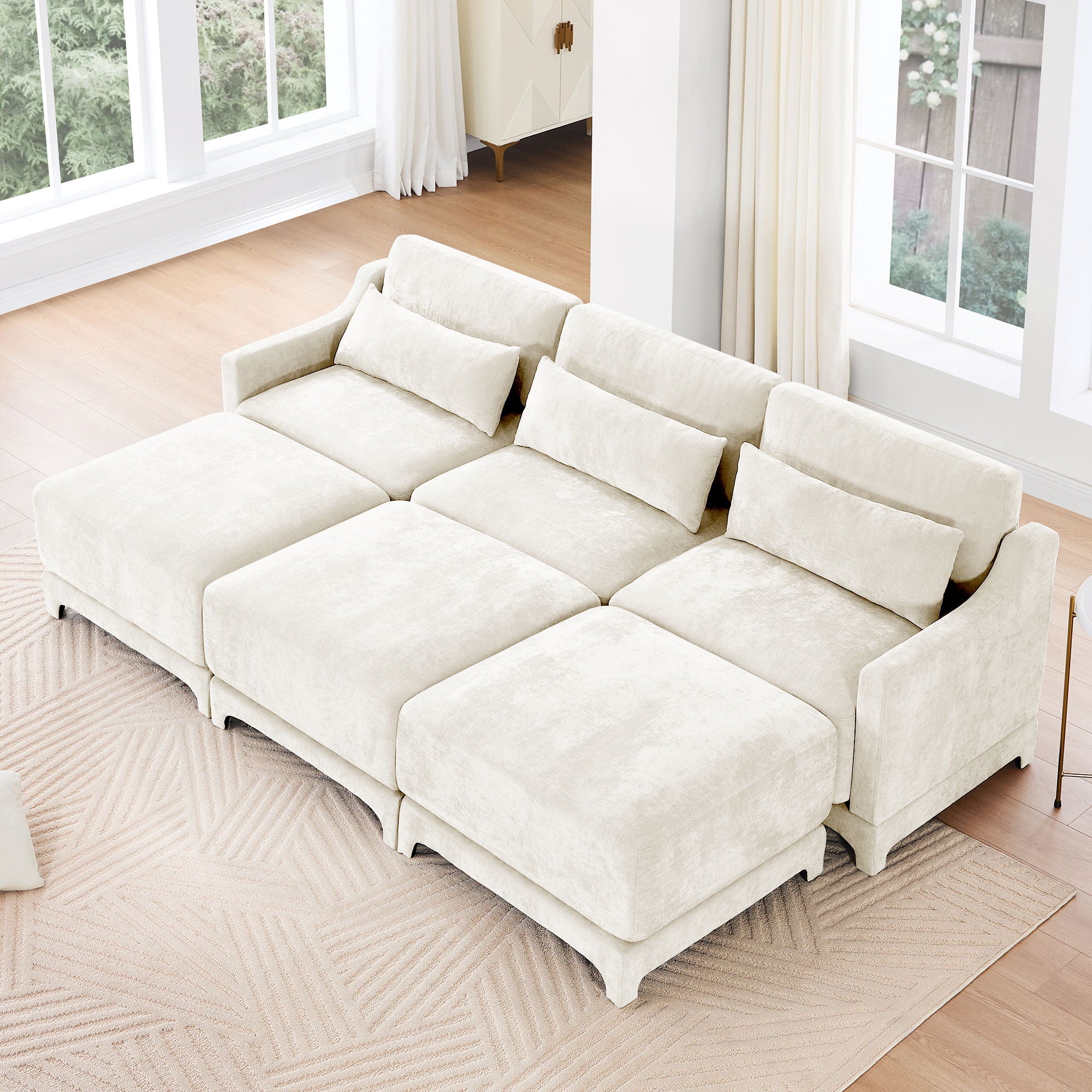 Stylish Sofa With Ottoman And Lumbar Pillows, Ergonomic Design