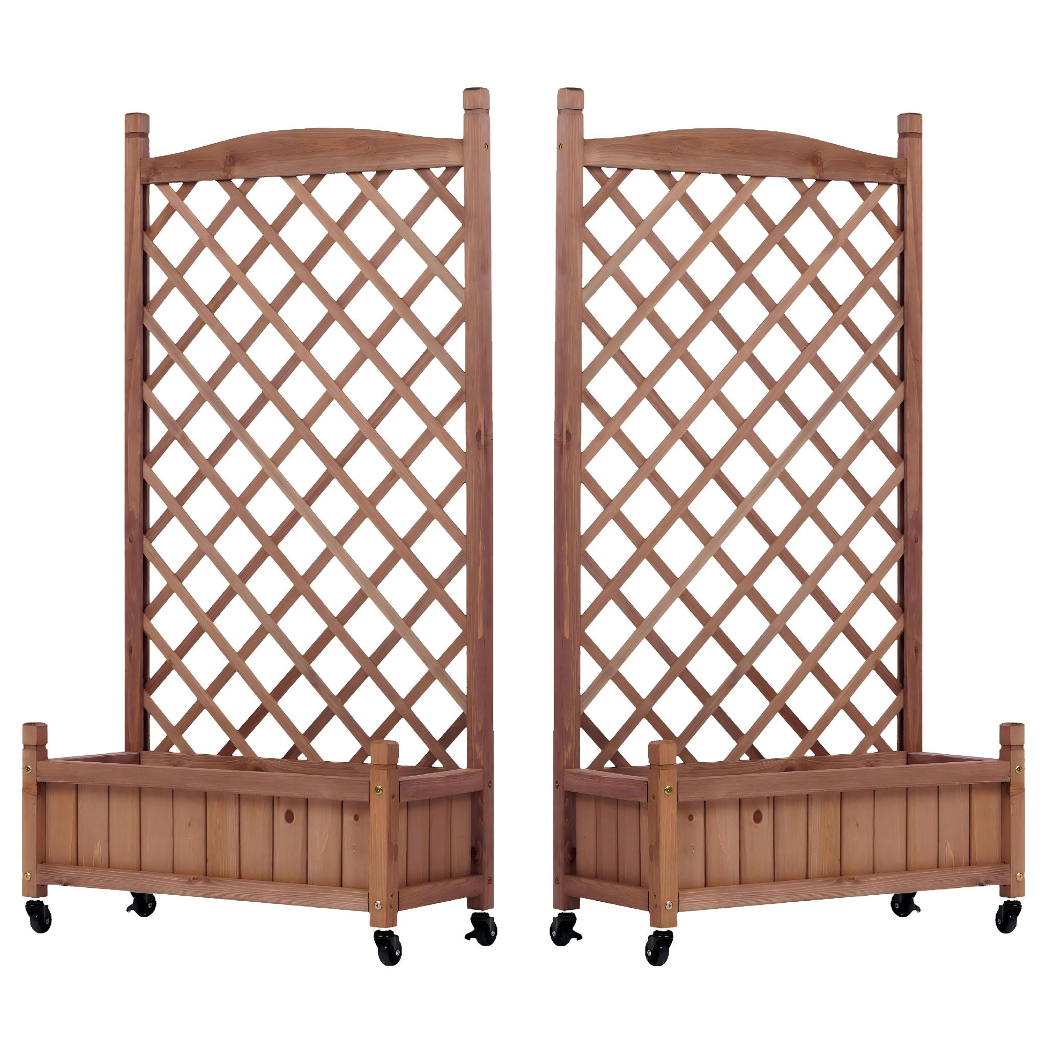 Raised Garden Bed With Trellis 2 Pack, Outdoor Planter Box & Plant Stand With Climbing Racks - Brown