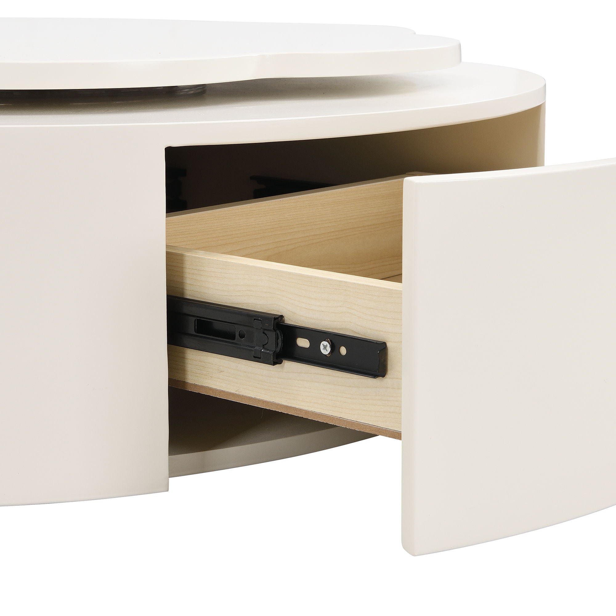 Modern Round Coffee Table (Set of 2), 360 Degree Rotatable Flower Shaped Top With 2 Drawers, Top Circle Side Table End Table With Glass For Living Room - Off White