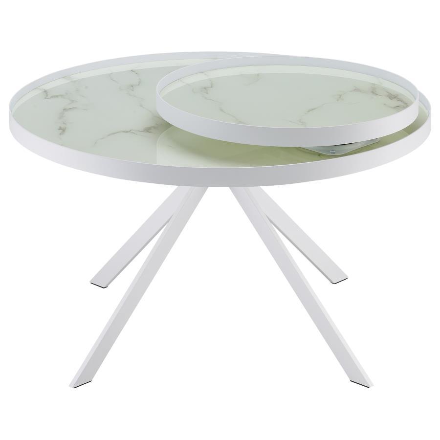 Briggs - Round Marble Printed Glass Top Coffee Table