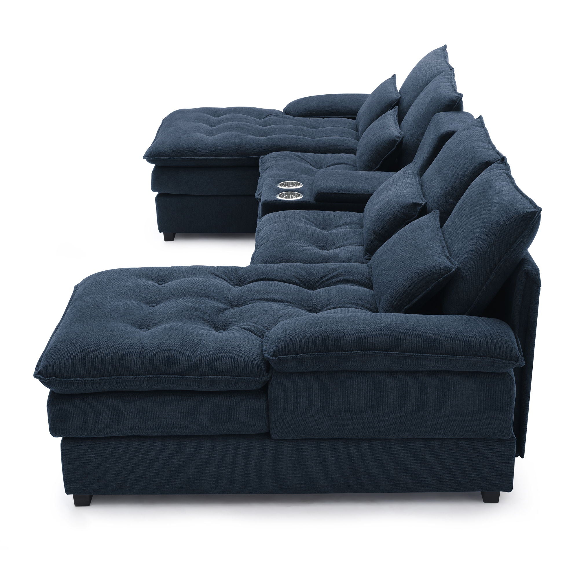 Contemporary U Shaped Sofa With Console And Cupholders