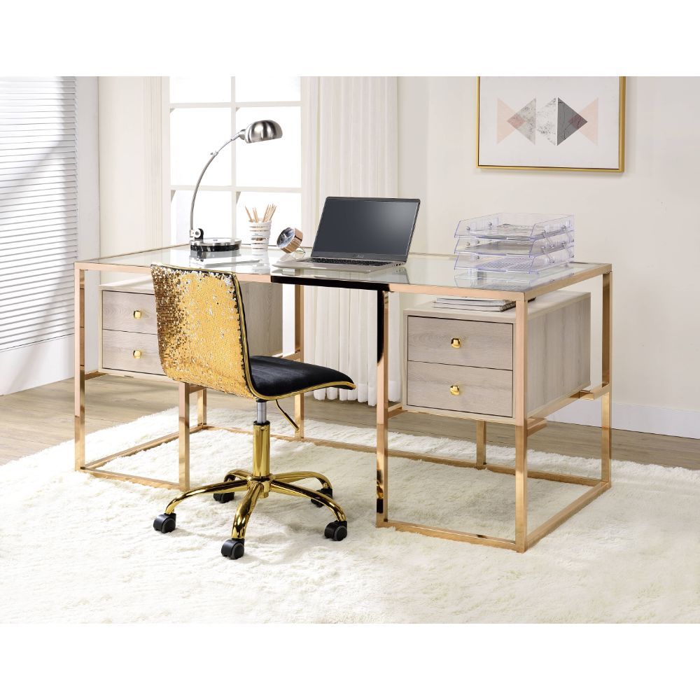 ACME Huyana - Desk - Clear Glass & Gold | Meri Furniture