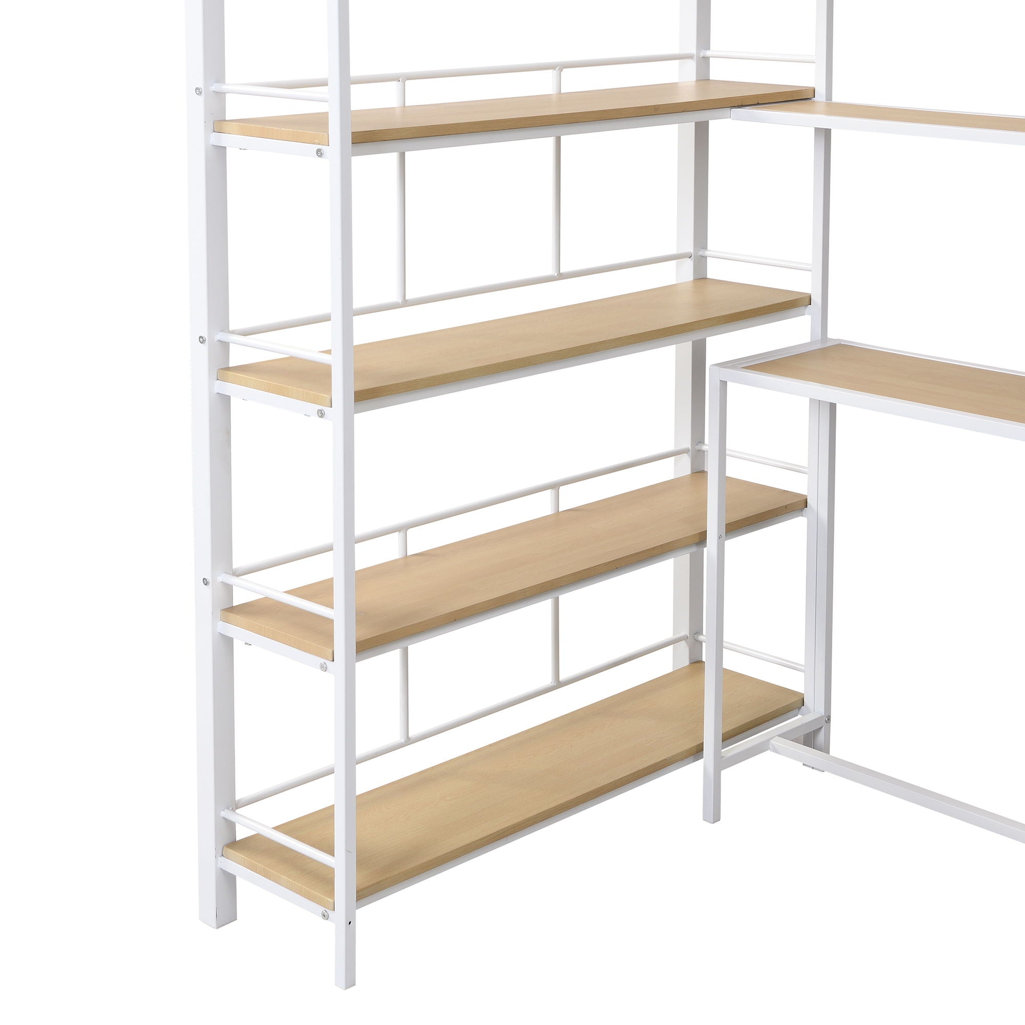 Twin Size Loft Bed With Built In Desk, Staircase Storage & 4 Tier Shelves - White