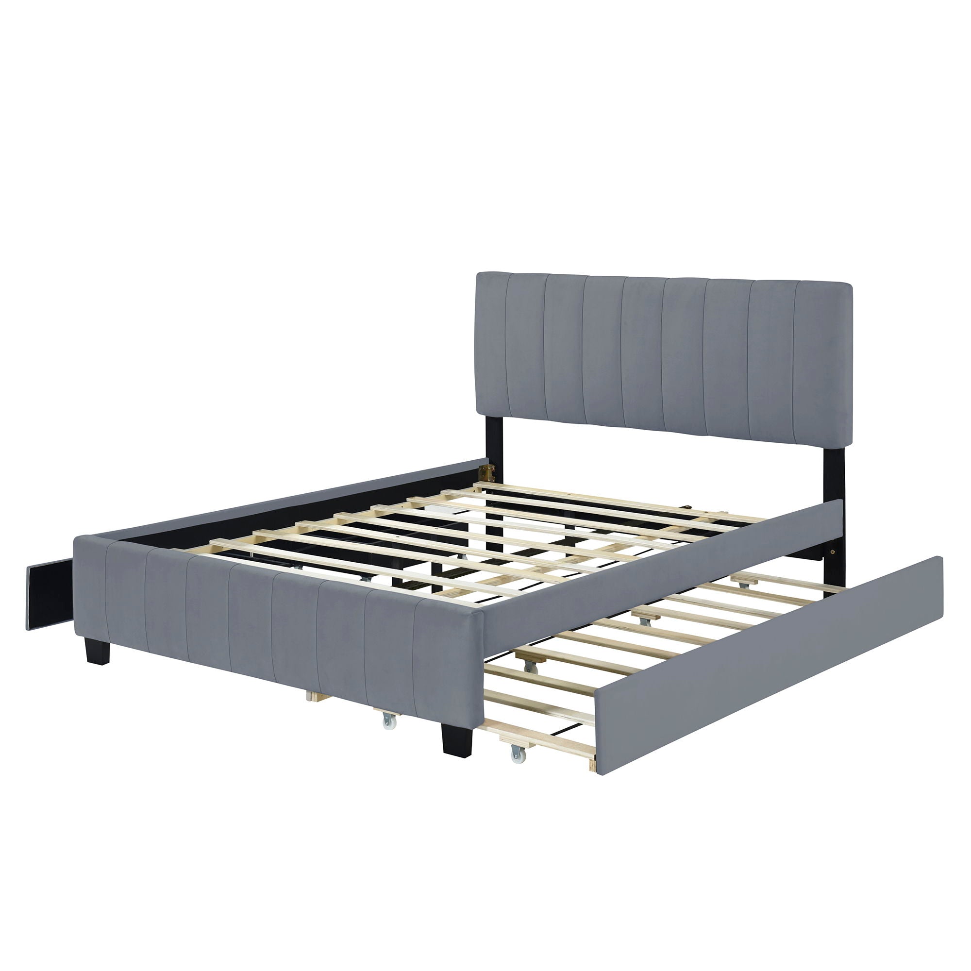 Platform UpholsteredBed With 2 Drawers And Twin Long Trundle