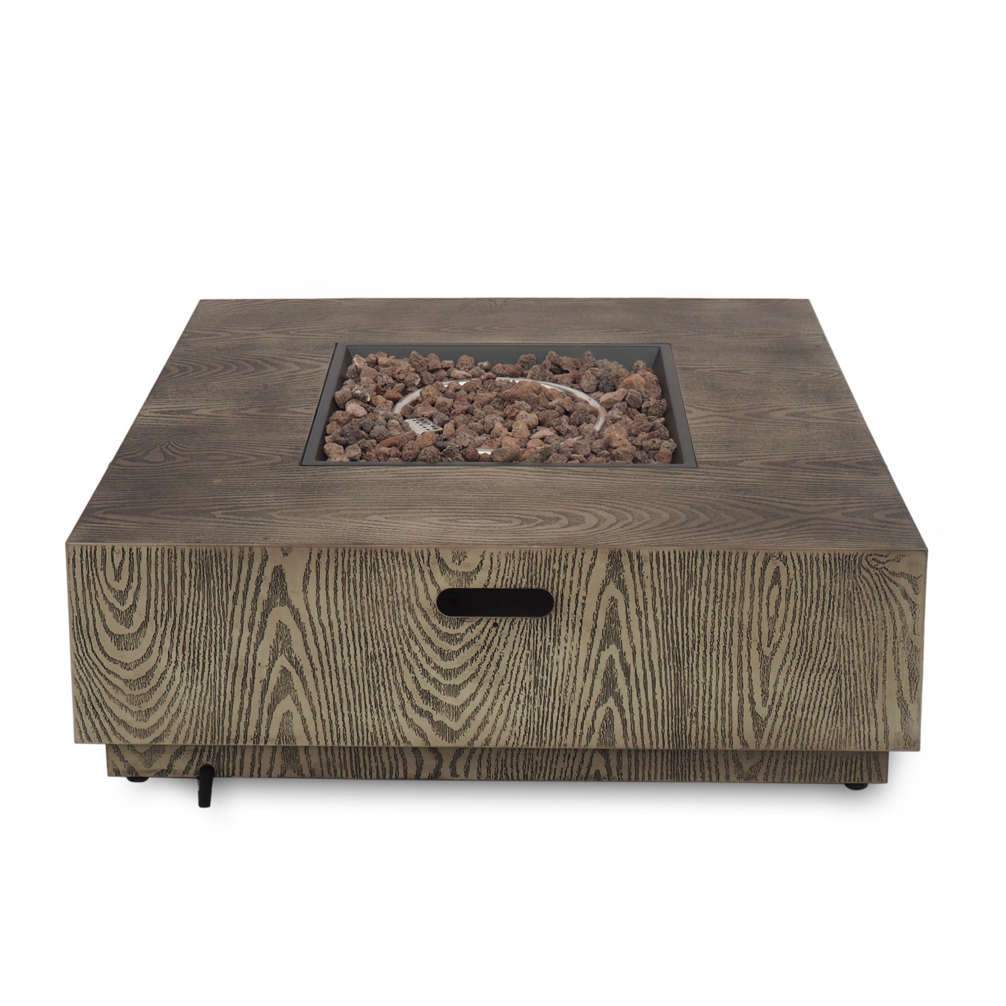 Wellington Square Iron Fire Pit With Wood Pattern Design And 50,000 Btu Output
