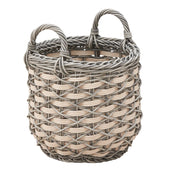 Round Resin Woven Wicker Multi Use Storage Basket With Handles - Cream / Gray