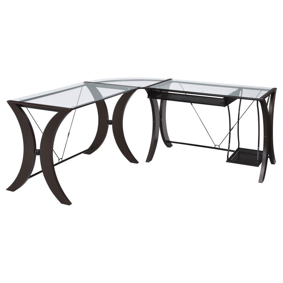 Coaster Fine Furniture Monterey - Glass Top L-Shape Computer Desk - Cappuccino | Meri Furniture