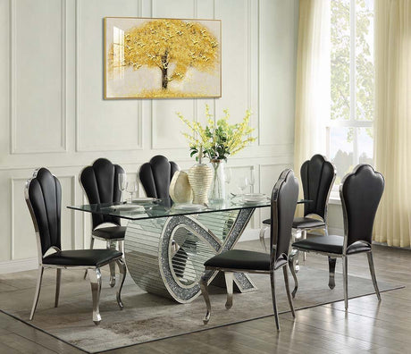 ACME Noralie - Dining Table - Mirrored & Faux Diamonds - Glass | Meri Furniture