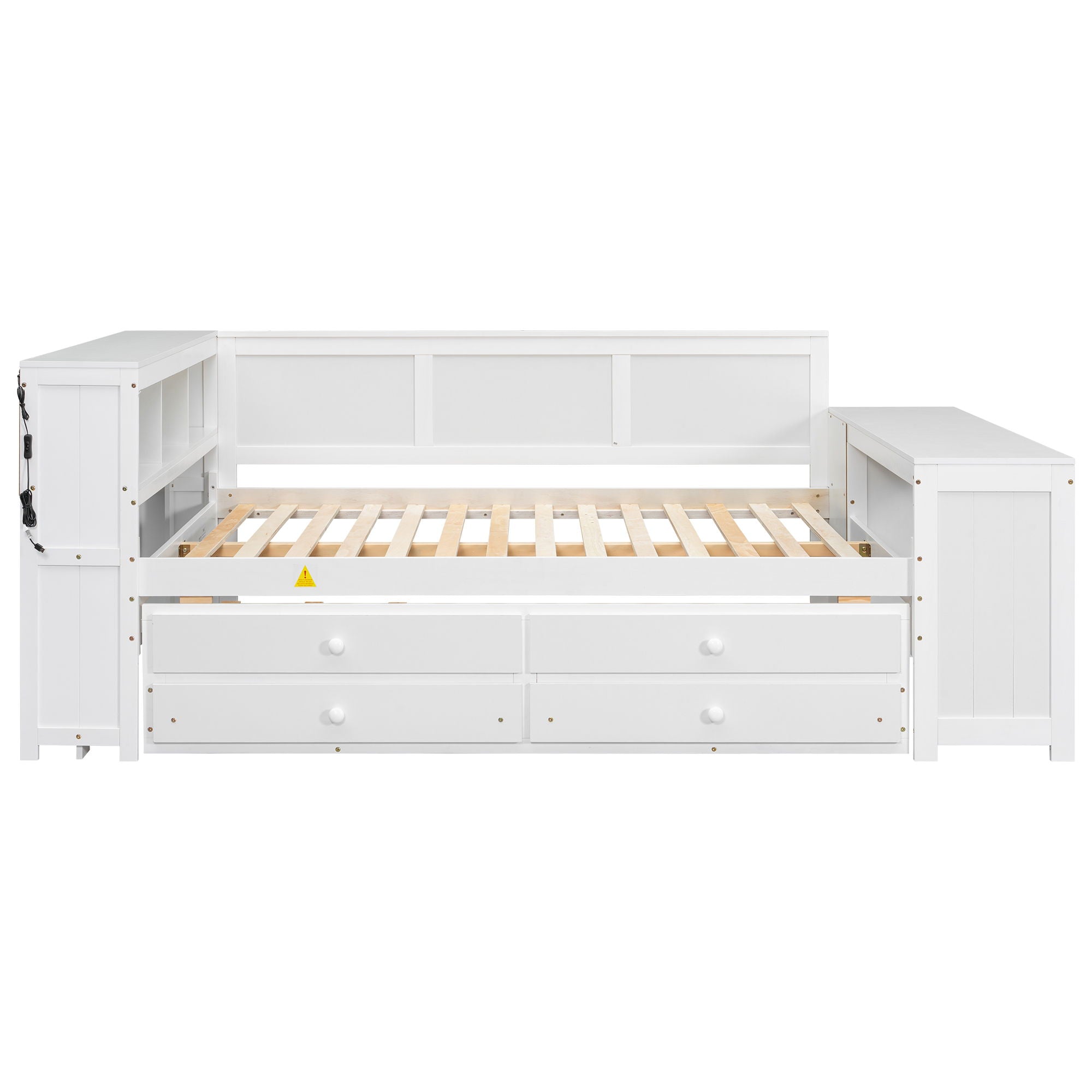Daybed With Storage Shelves, Drawers, Trundle, Charging Station, LED Light, Desk And Cabinet
