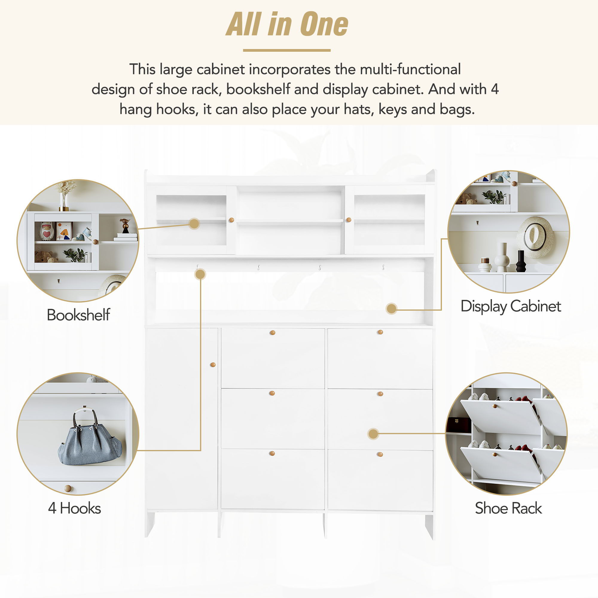 On Trend Multifunctional Tipping Bucket Shoe Cabinet With Storage Shelf & 6 Flip Drawers